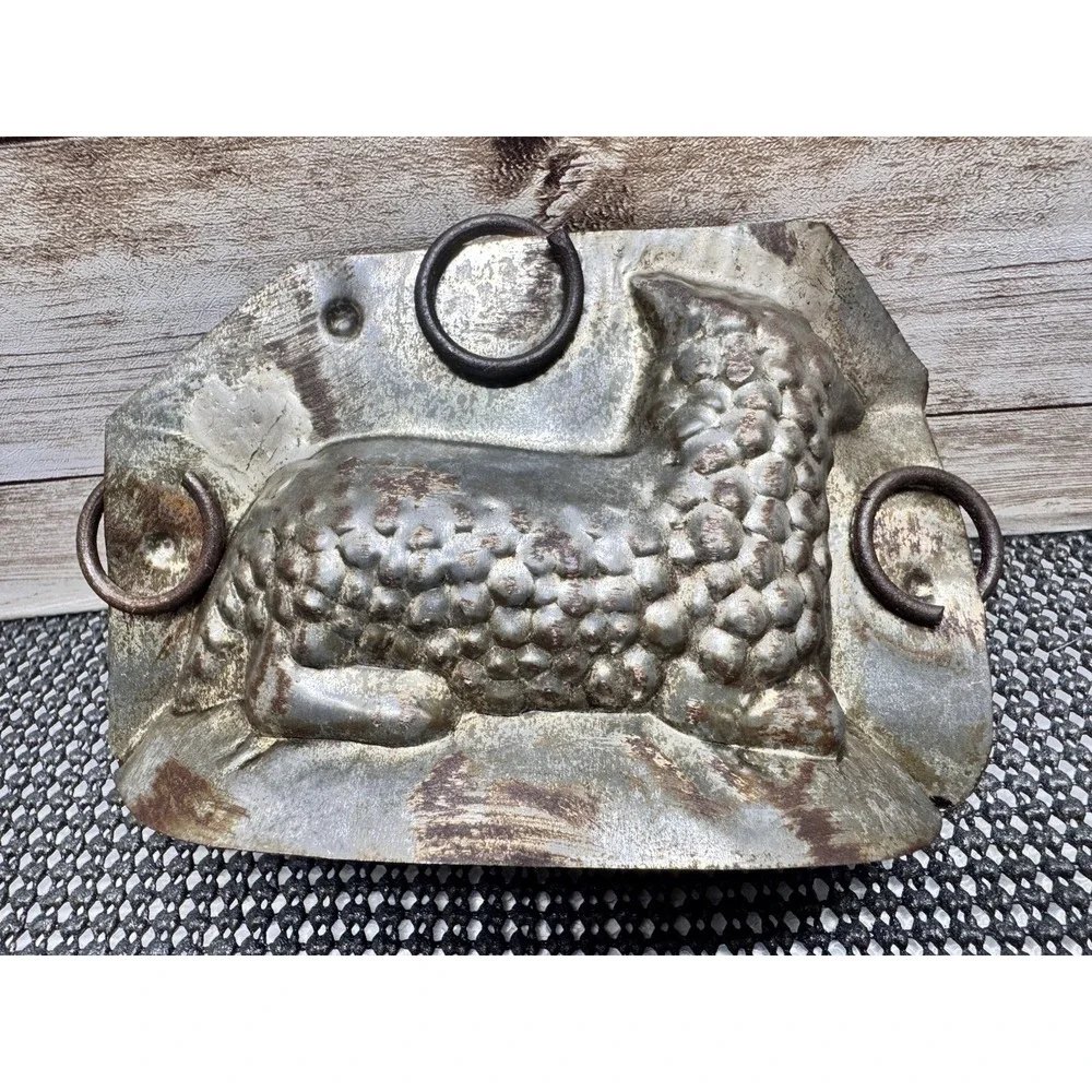 Antique German Lamb Chocolate Mold Easter Sheep Tin Metal Reiche Era